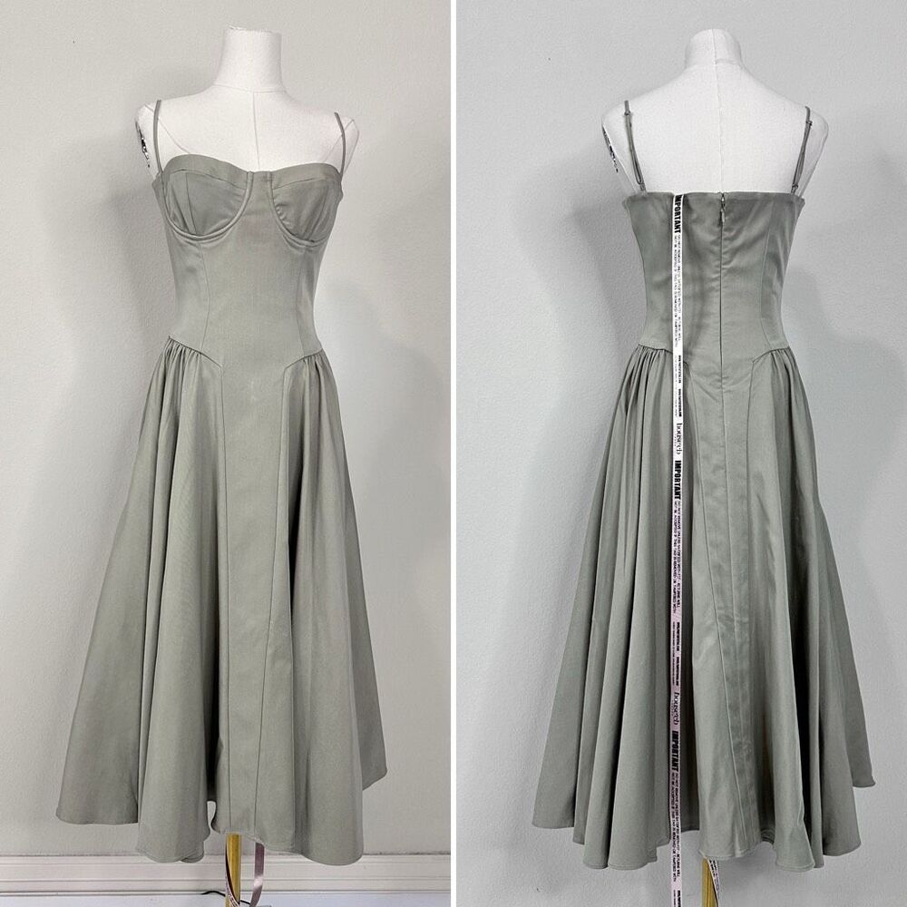 NWT House of CB Samaria Elm Taupe Corset Midi Dress M Romantic Coquette Wedding - Picture 13 of 16